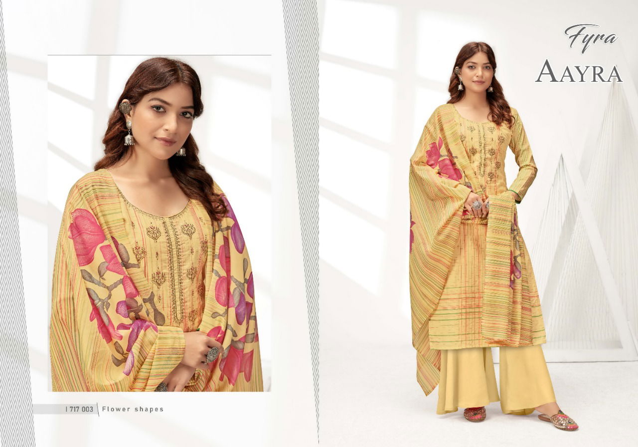 Fyra Aayra Latest Digital Print with Fancy Embroidery Swarovski Diamond Work Festive Weara Designer Pure Cotton Summer Collection Dress Material
